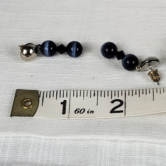 Black Cats Eye Beading Granite Beading Stretch Bracelet & Post Earrings To Match - Picture 8 of 9